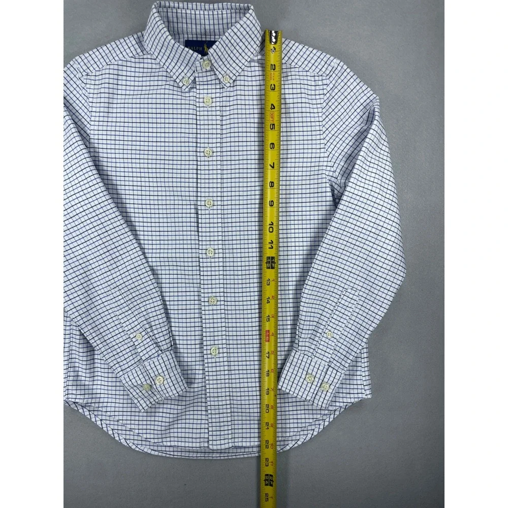 Ralph Lauren Boys Blue White Tattersall Check Custom Fit Button Down 10